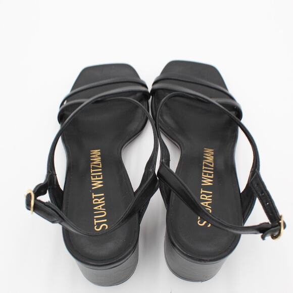 Stuart Weitzman Oasis 50 Block Sandal Womens 8 Black Leather Square Toe Designer - Picture 5 of 9